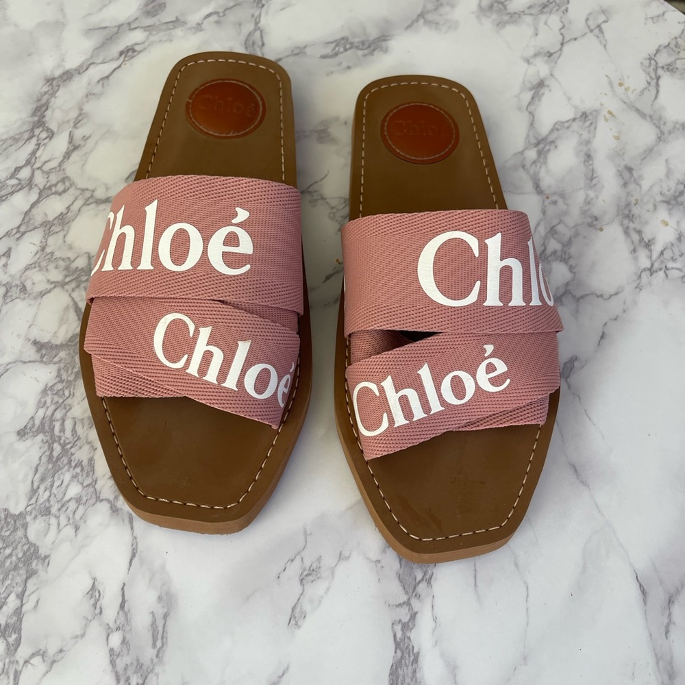 Chloe Woody Logo Canvas Sandals